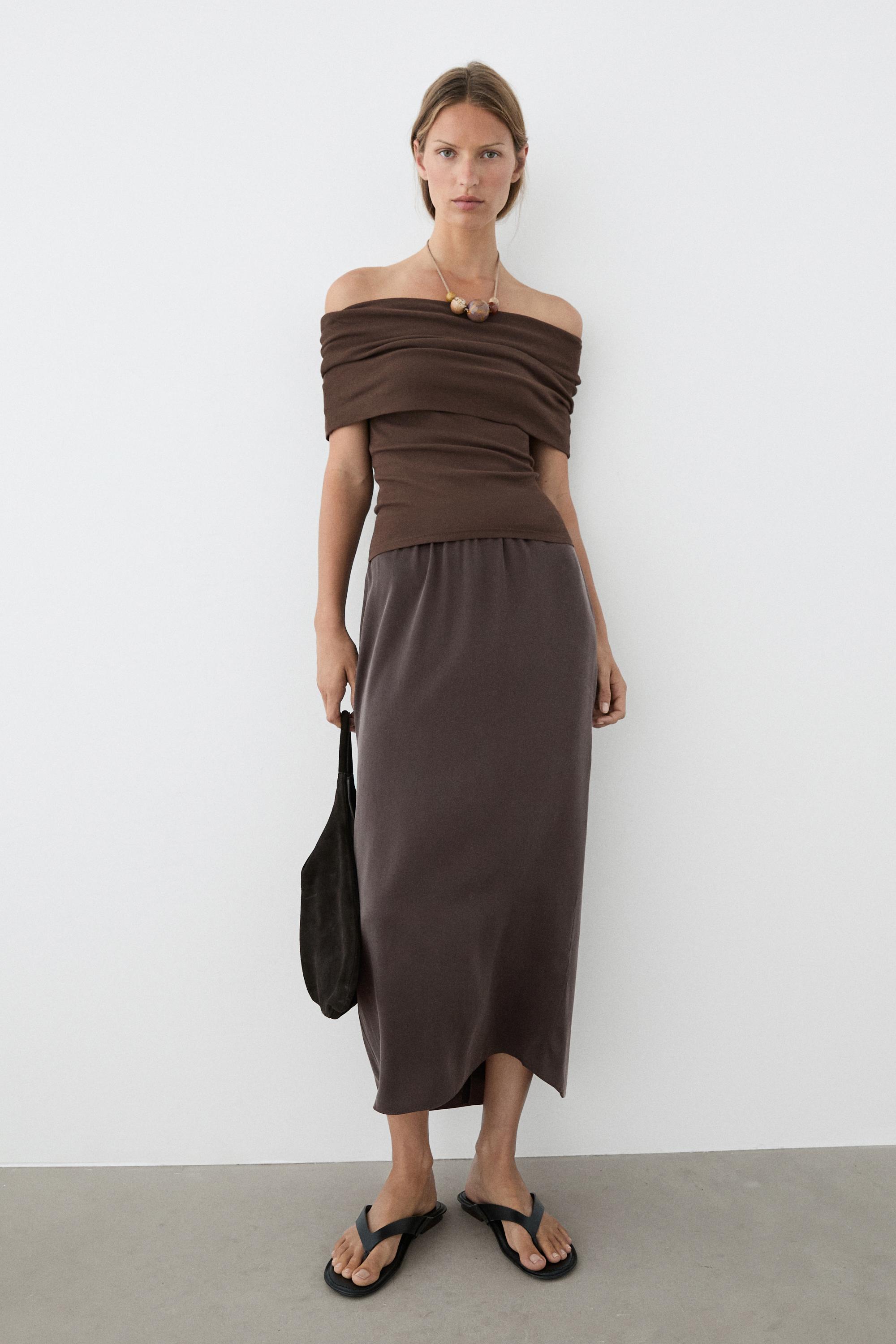 100% silk straight midi skirt